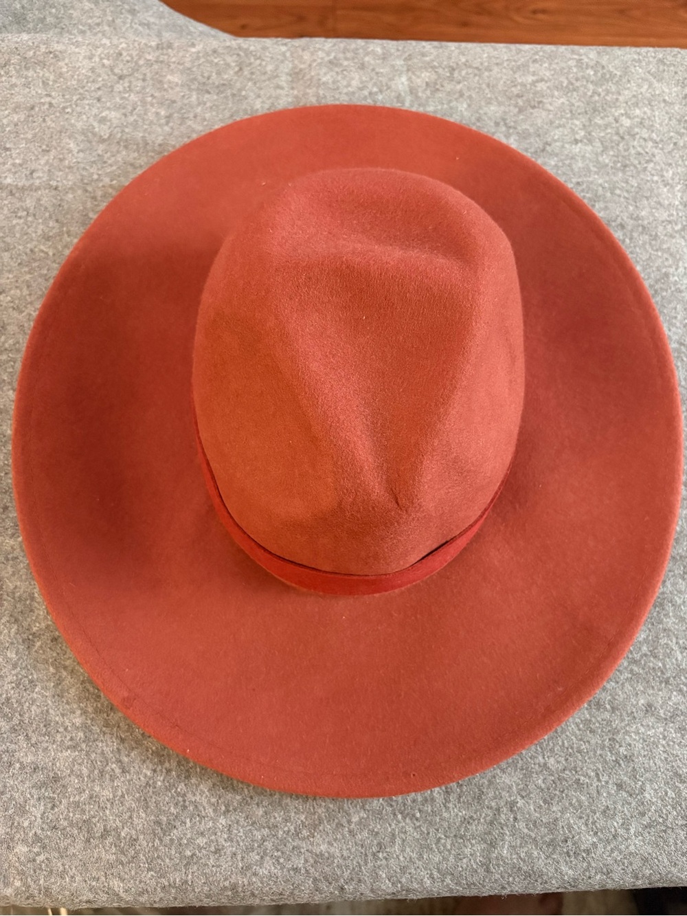 Free People Wool Fedora Hat Rust Wide Brim Ribbon OS 100% Wool